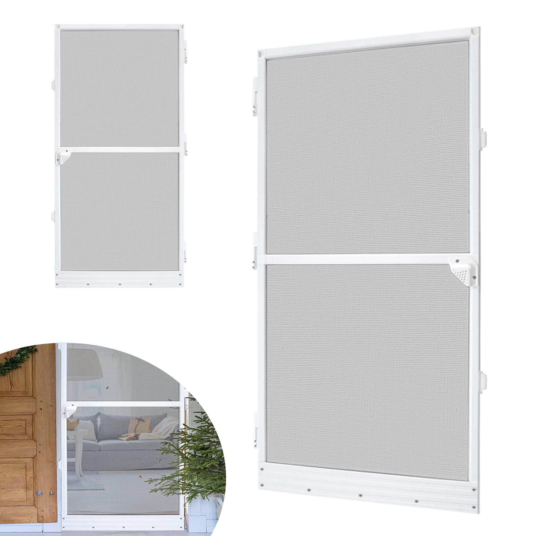 120 × 240 cm Fliegengitter Tür mit Rahmen für Balkon & Terrasse Insektenschutz Balkontür Fliegenschutz Moskitonetz Fliegengittertür mit Fiberglasgewebe Mückengitter Selbstbausatz, Weiß