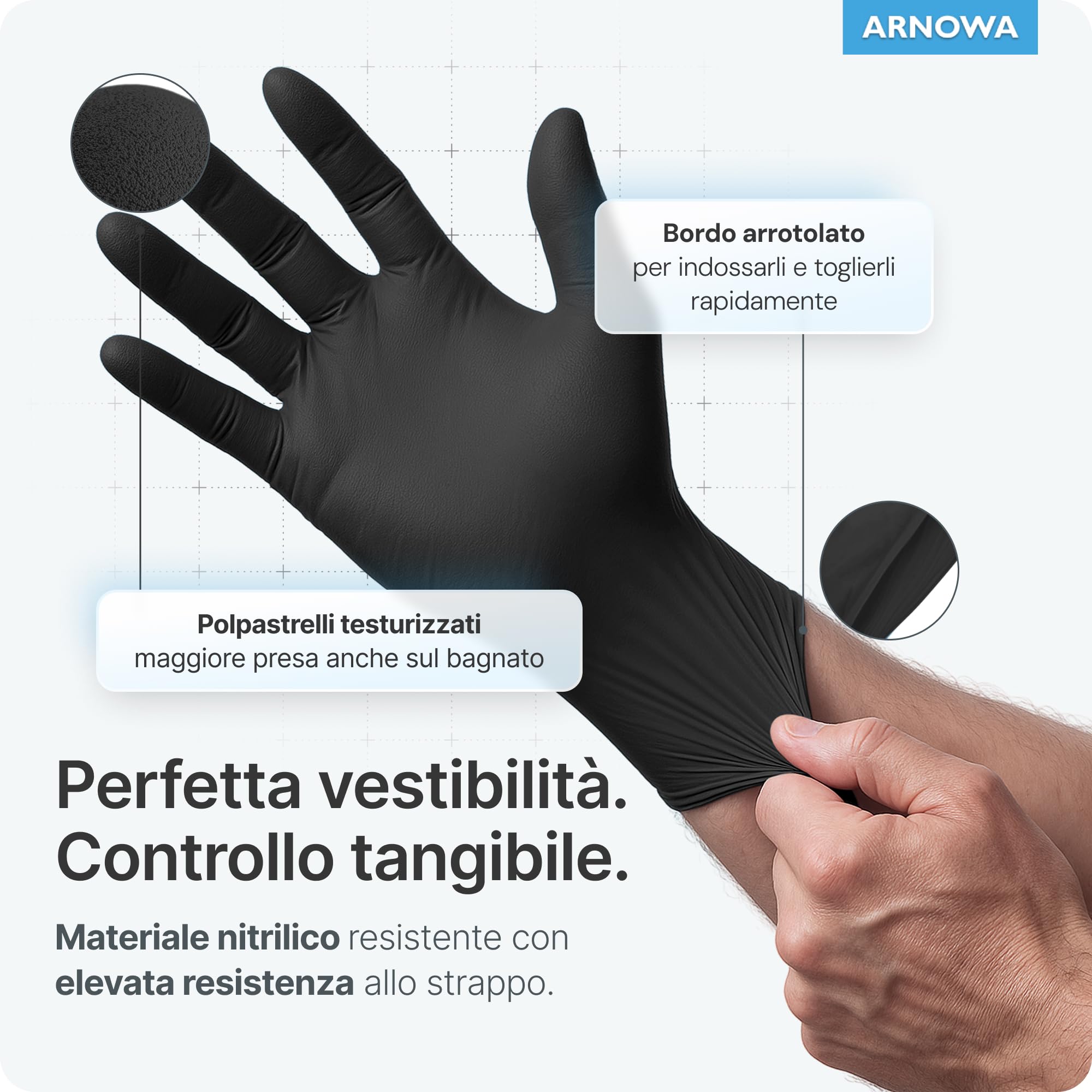 100x ARNOMED® Guanti nitrile L Nero, Guanti monouso senza polvere e lattice, Guanti plastica usa e getta dermanytril, Per cucina, pulizia casa, alimenti e tattoo XS, S, M, L, XL