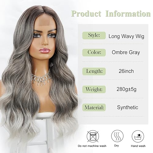 Miniatura 4 de Halcyon Pelucas largas onduladas negras para mujer, 26 pulgadas, parte media sintética, peluca larga y rizada negra, peluca de fibra resistente al