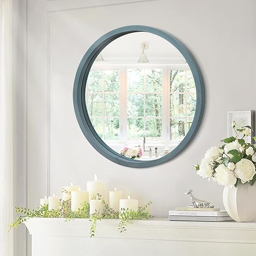 Miniatura 128 de JJUUYOU Espejo circular de pared redondo para baño, espejo de tocador marrón rústico, pequeño círculo decorativo para pared, marco de madera, espejo