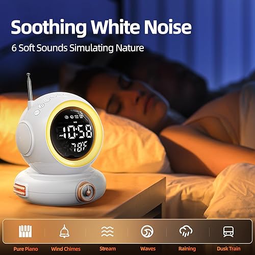 Miniatura 3 de Reloj despertador con luz de simulación de amanecer con control remoto, alarma dual de astronauta, altavoz inalámbrico, 6 sonidos naturales,