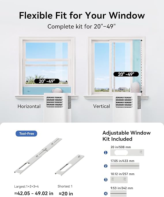 Feelfunn 8000 BTU Portable Air Conditioner, 3-in-1 Cools 350 Sq.Ft, Quiet AC with Fan & Dehumidifier, LED Display, Remote, 24H Timer, Window Kit, for Bedroom/Office/Dorms