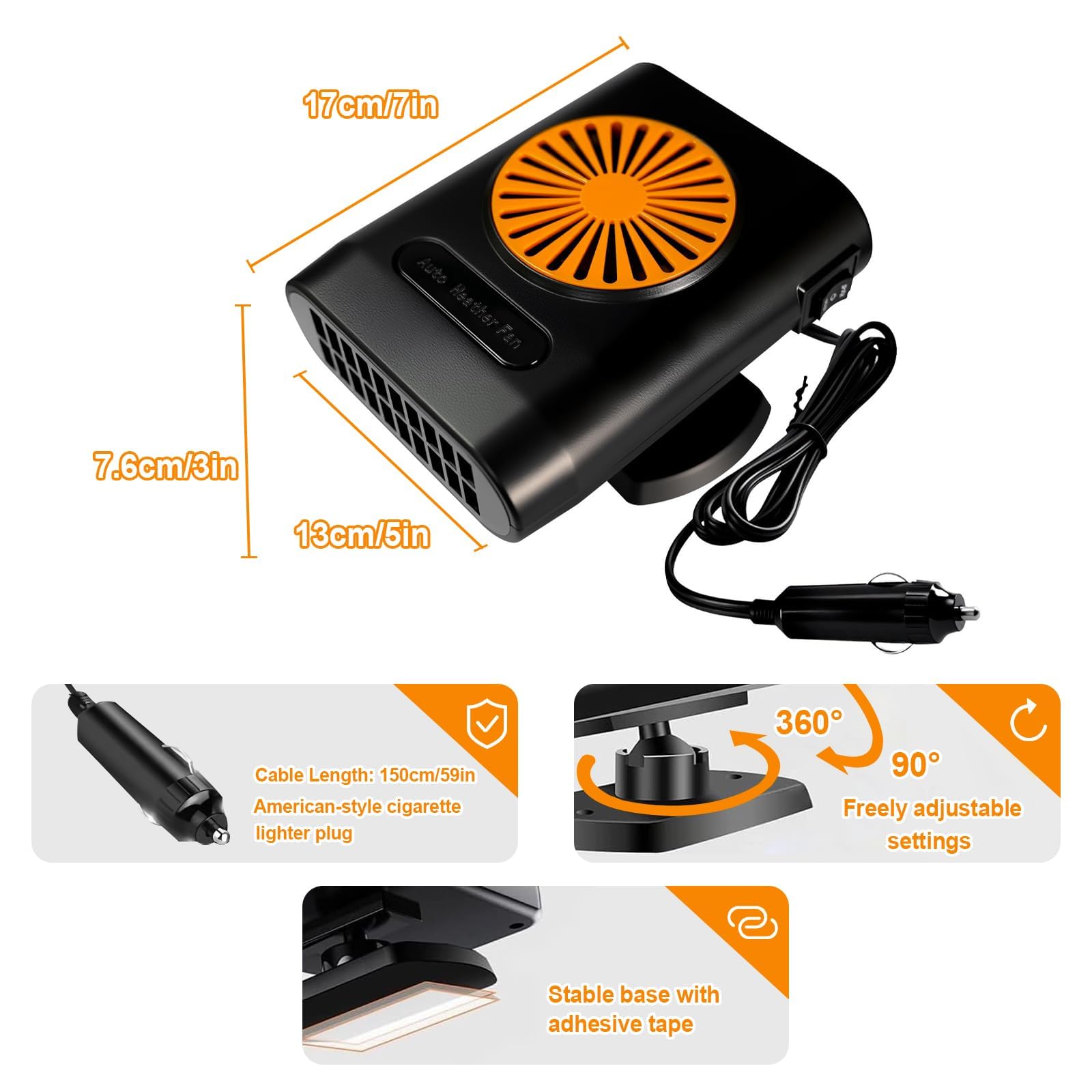 Calentador de Coche, 12V 200W Calefacción de Coche Portátil para Conectar en el Encendedor, 2 en 1 Ventilador de Frío/Calo Calefactor con Ventilador para Todos los Vehículos