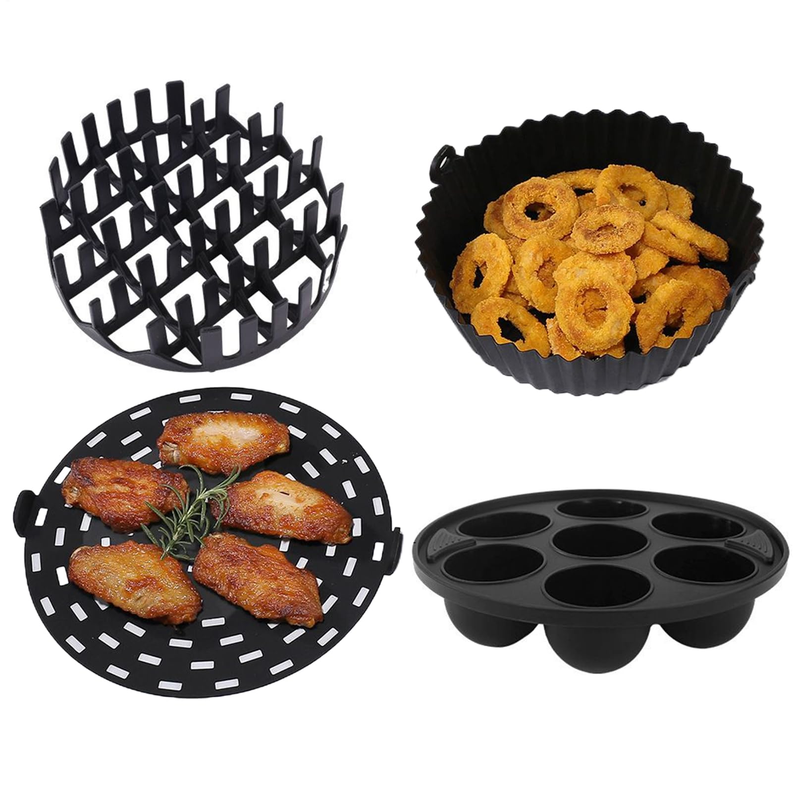 Tapis silicone friteuse sans huile x4 | Lot de tapis anti-adhésifs pour panier air fryer et four