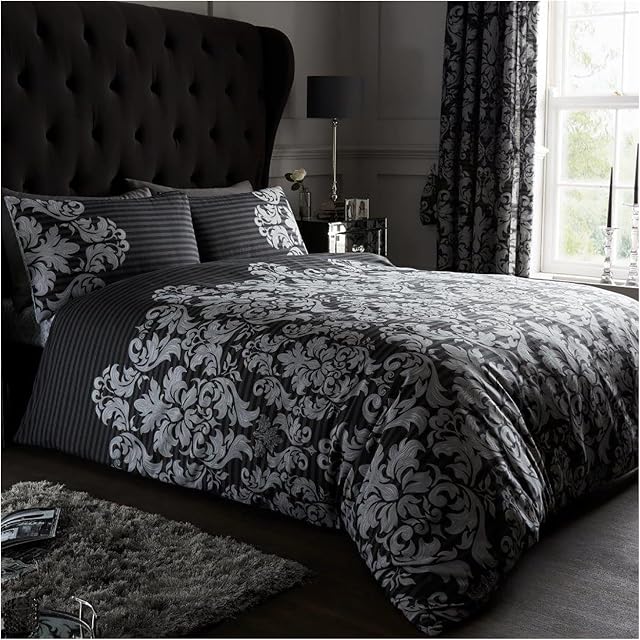 GC GAVENO CAVAILIA Luksusowy zestaw pościeli Empire Damask z poszewką na kołdrę i poszewkami na poduszki, poliester, bawełna, czarny, podwójny (200 x 200cm)