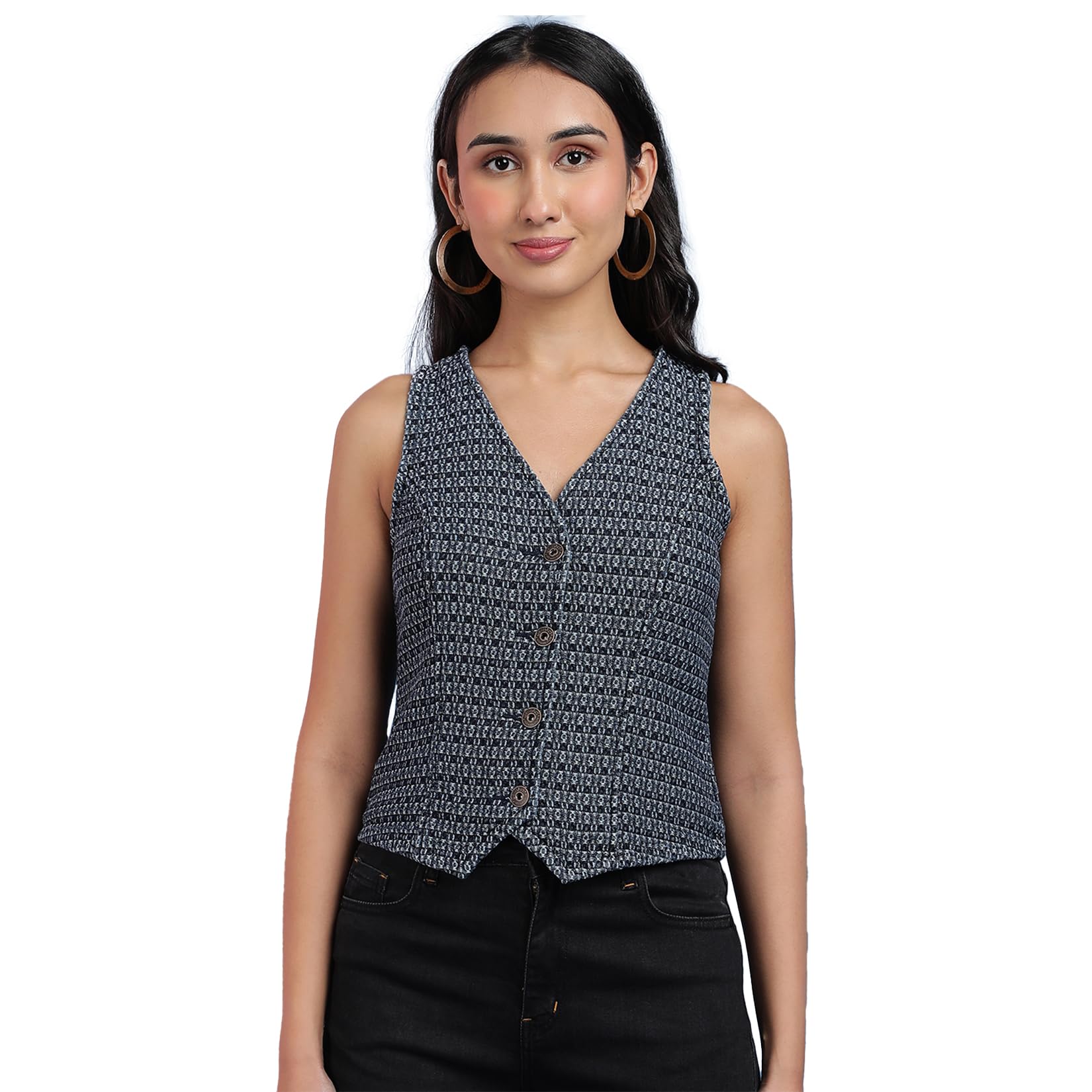 belliskey Women's Blue Sleeveless Denim Top | Classic Waistcoat | Button Closure-picture-36