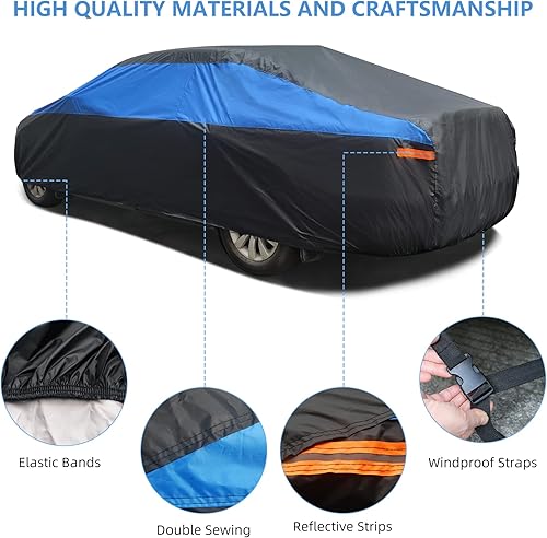Miniatura 4 de XicBoom Funda impermeable para todo tipo de clima, cubierta exterior completa para automóvil, resistente al viento, protección UV, nieve, granizo,