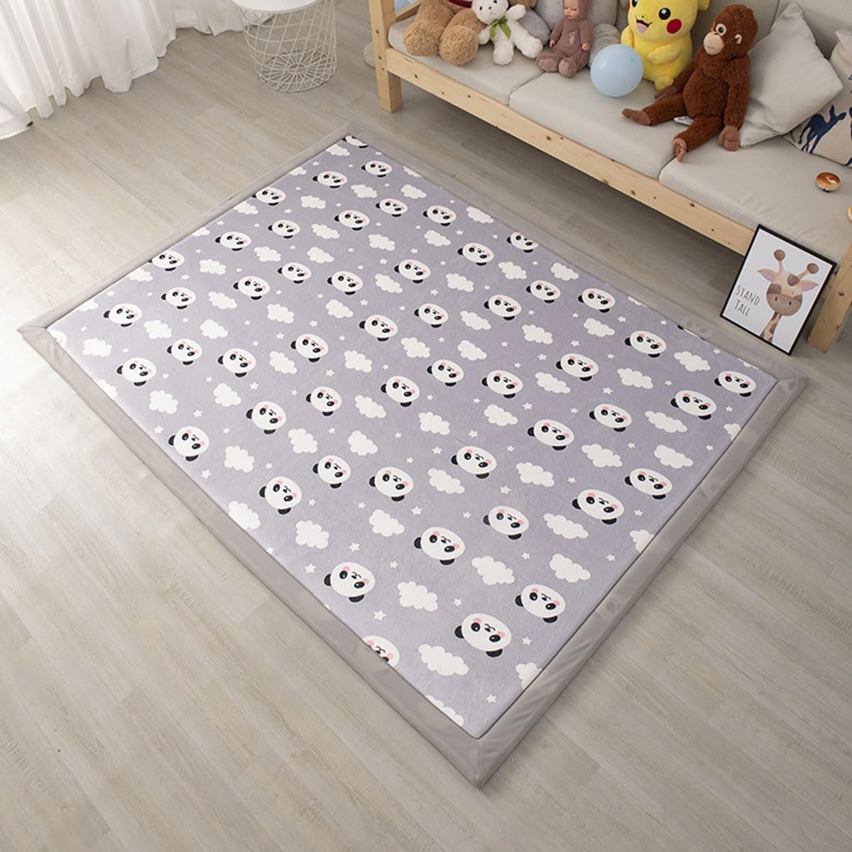 Single tree forest Large Area Rug, 2cm Thick Kids Carpet-Panda on gray background-200 * 280cm — image 1