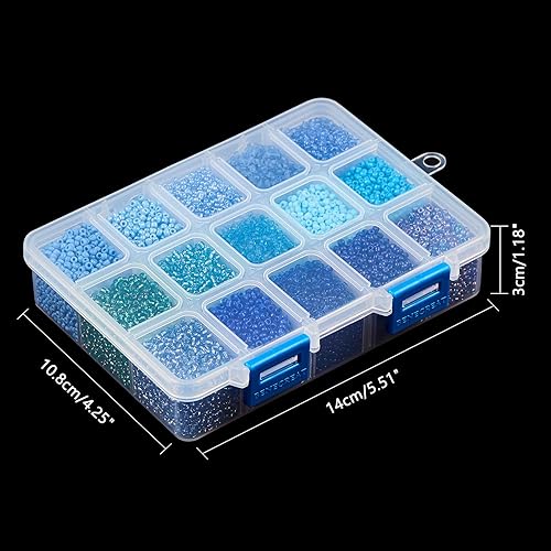 Miniatura 52 de NBEADS 15 colores 6/0 cuentas de semillas de vidrio, alrededor de 3000 cuentas redondas azules de poni de 0.15 pulgadas, cuentas sueltas para diseño