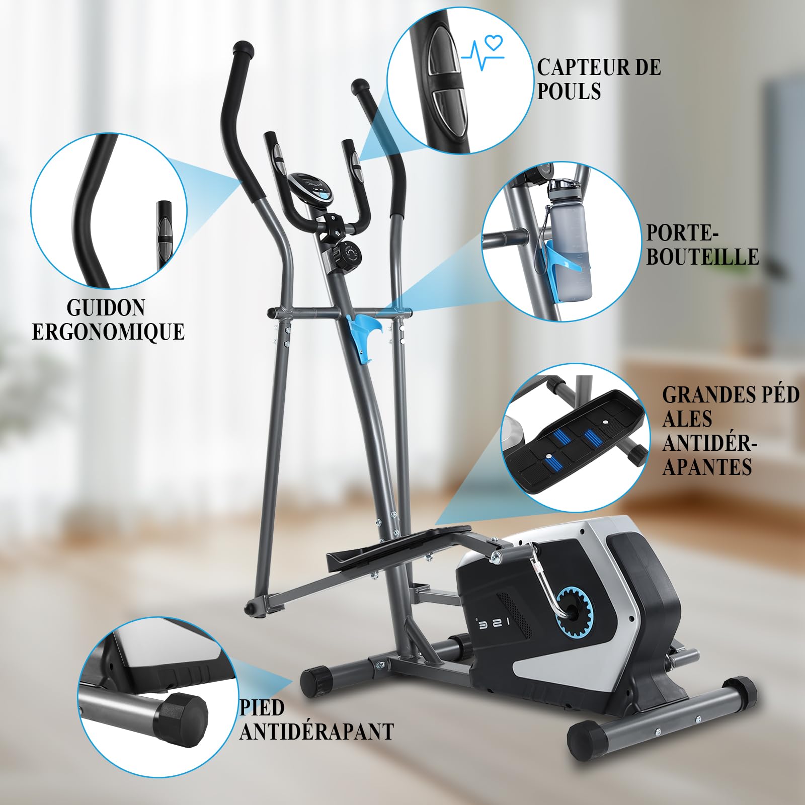 ISE Vélo Elliptique d'Appartement, Crosstrainer Adulte Magnétique, Vélos Elliptiques Ecran LCD/Impulsion, Velo Elliptique d'Appartement 8 Niveaux Résistance, Elliptique Volant d’Inertie de 8KG
