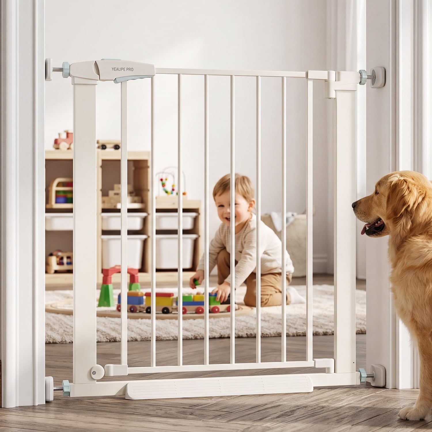 YEAUPE PRO Barrière de Sécurité Enfant 74-78 cm, Barrière Escaliers Portes Pression, Double Verrouillage, Blanc