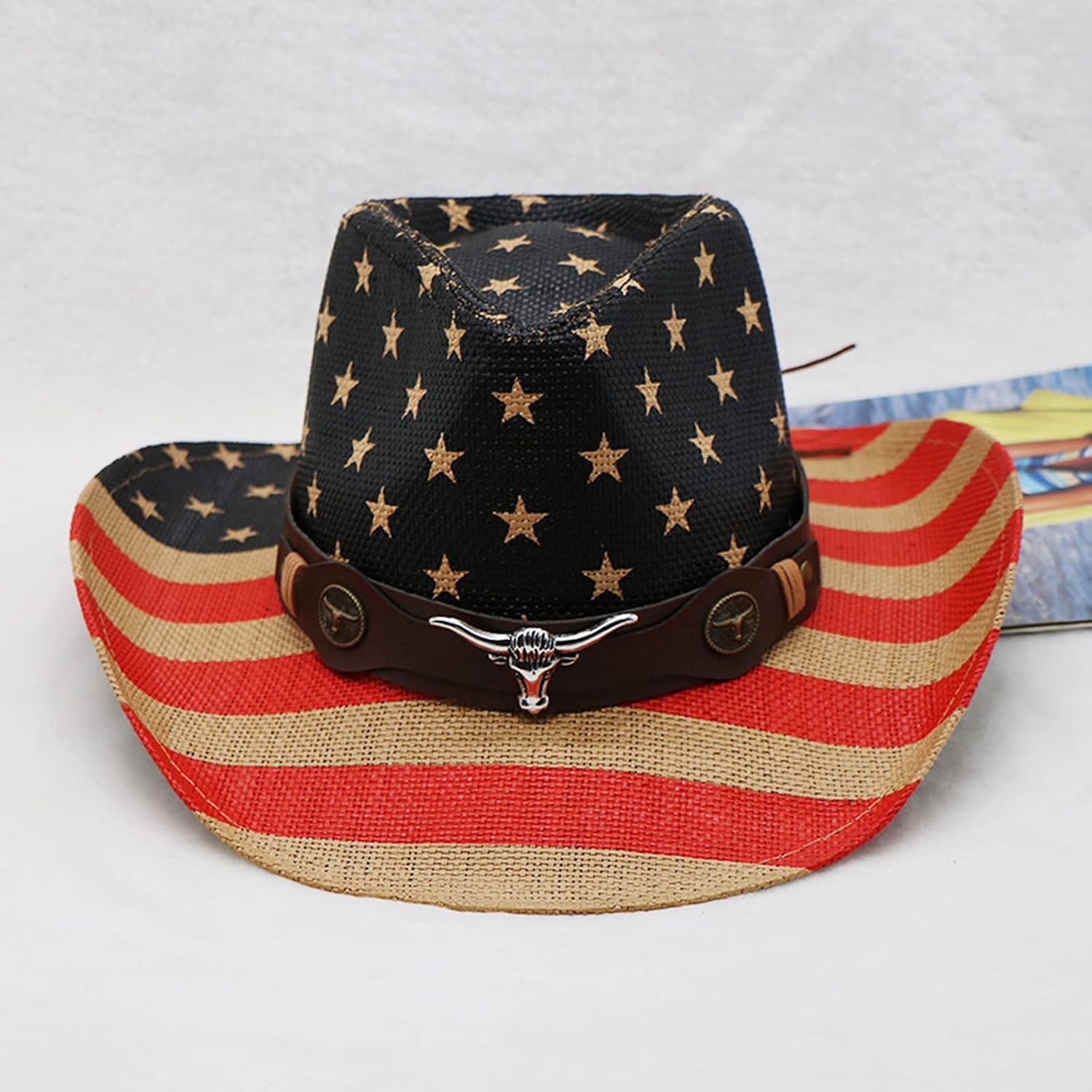 Cowboy hat,American-Flag Pattern Hat for Men Western Model Show Adult with Head Decors