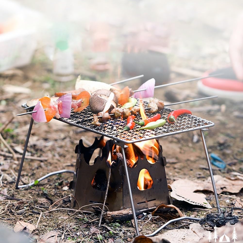 Przenośny składany grill na zewnątrz, lekki aluminiowy grill na węgiel drzewny, na kemping, wędrówki, wędkowanie, kompaktowy i łatwy do przenoszenia, z nogami dla stabilności