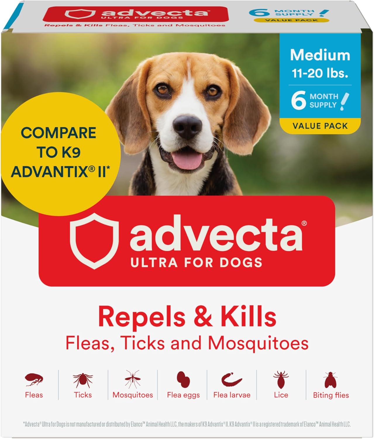 Advecta Ultra Flea and Tick Prevention for Dogs - Medium Dog Flea and Tick Treatment & Control - Mosquito Repellent - Fast Acting Waterproof Topical Drops, 6 Month Supply