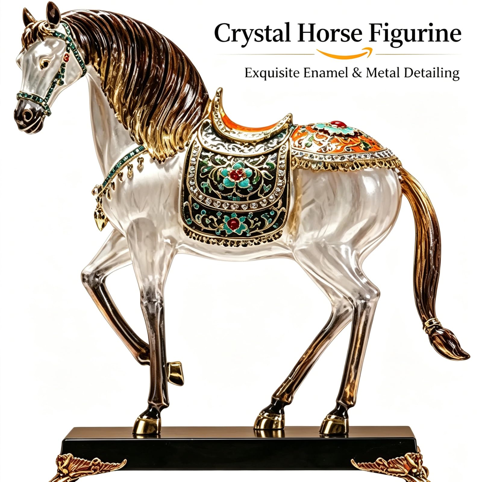 Estatua De Caballo En Cristal Zodiaco 12 Signos, Figura De Caballo Feng Shui Estilo Real, Escultura De Aleación Para Decoración Hogar Oficina, Adorno De Buena Suerte Para Regalo De Estreno De Casa