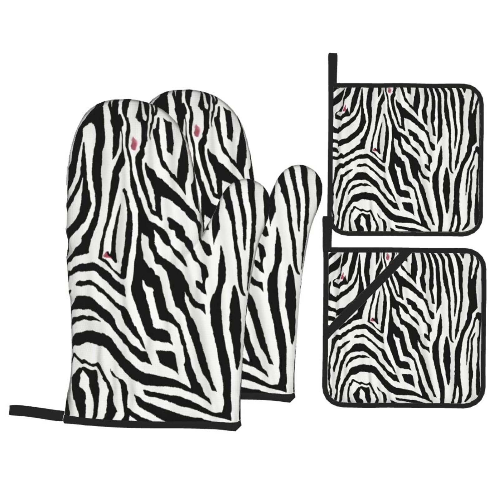 Zebra Print Print 4-Piece Oven Microwaving Set Waterproof Kitchen Gloves for Baking Grilling Cooking
