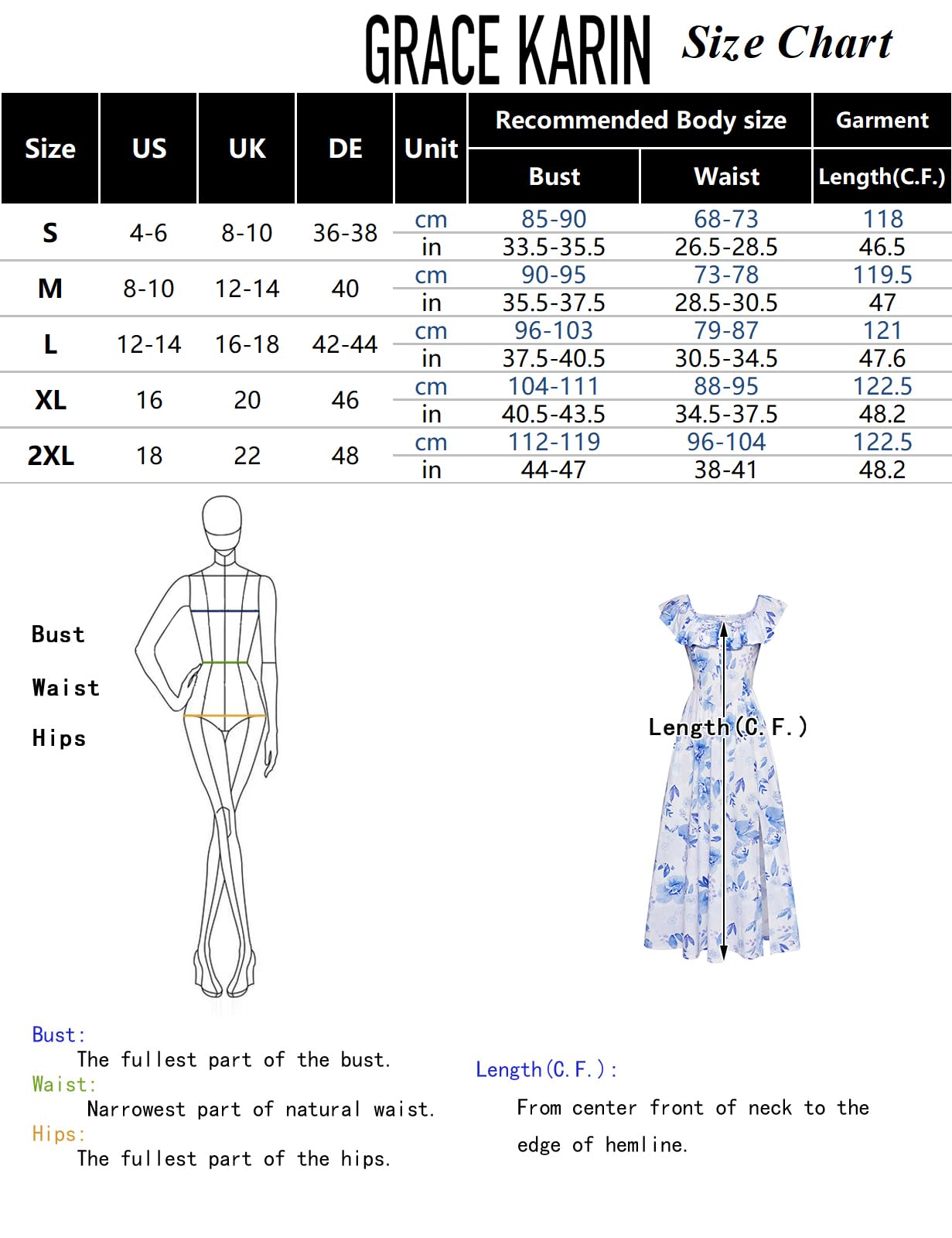 GRACE KARIN Abito Estivo da Donna Lungo con Spalle Scoperte, Volant, Spacco, Boho, Floreale, Elegante, da Spiaggia, per invitati a Nozze, con Tasche