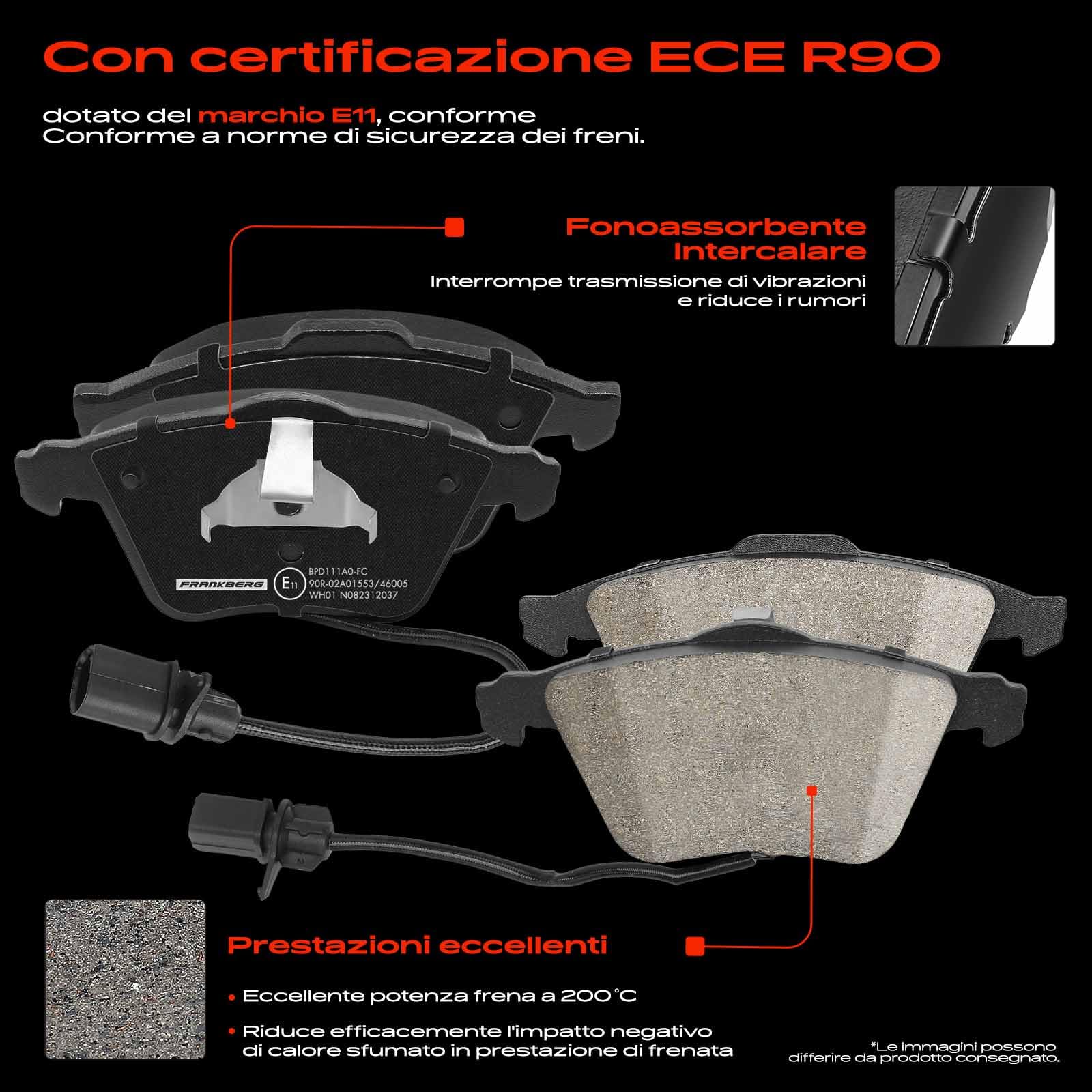 Frankberg Set di pastiglie dei freni incl. 4x Pastiglie dei Freni Anteriore Compatibile con A4 8E2 A6 Avant 4F5 A6 4F2 A4 Avant 8E5 A6 Allroad 4FH Replace# 480698157R,4F0698151D