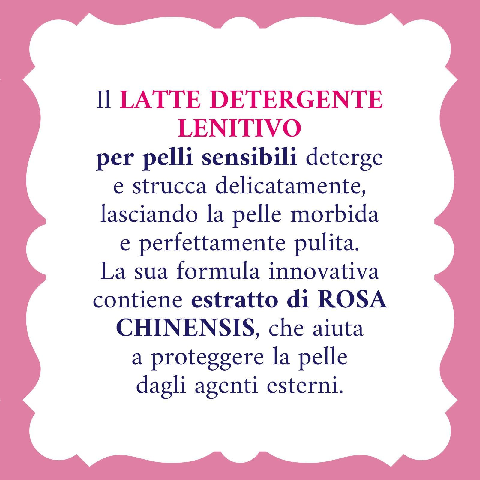 Acqua alle Rose, Latte Detergente Lenitivo, Con Estratto di Rosa Chinensis, Ideale per le Pelli Secche o Sensibili, Deterge e Idrata la Pelle Delicatamente, Uso Quotidiano, 200 ml