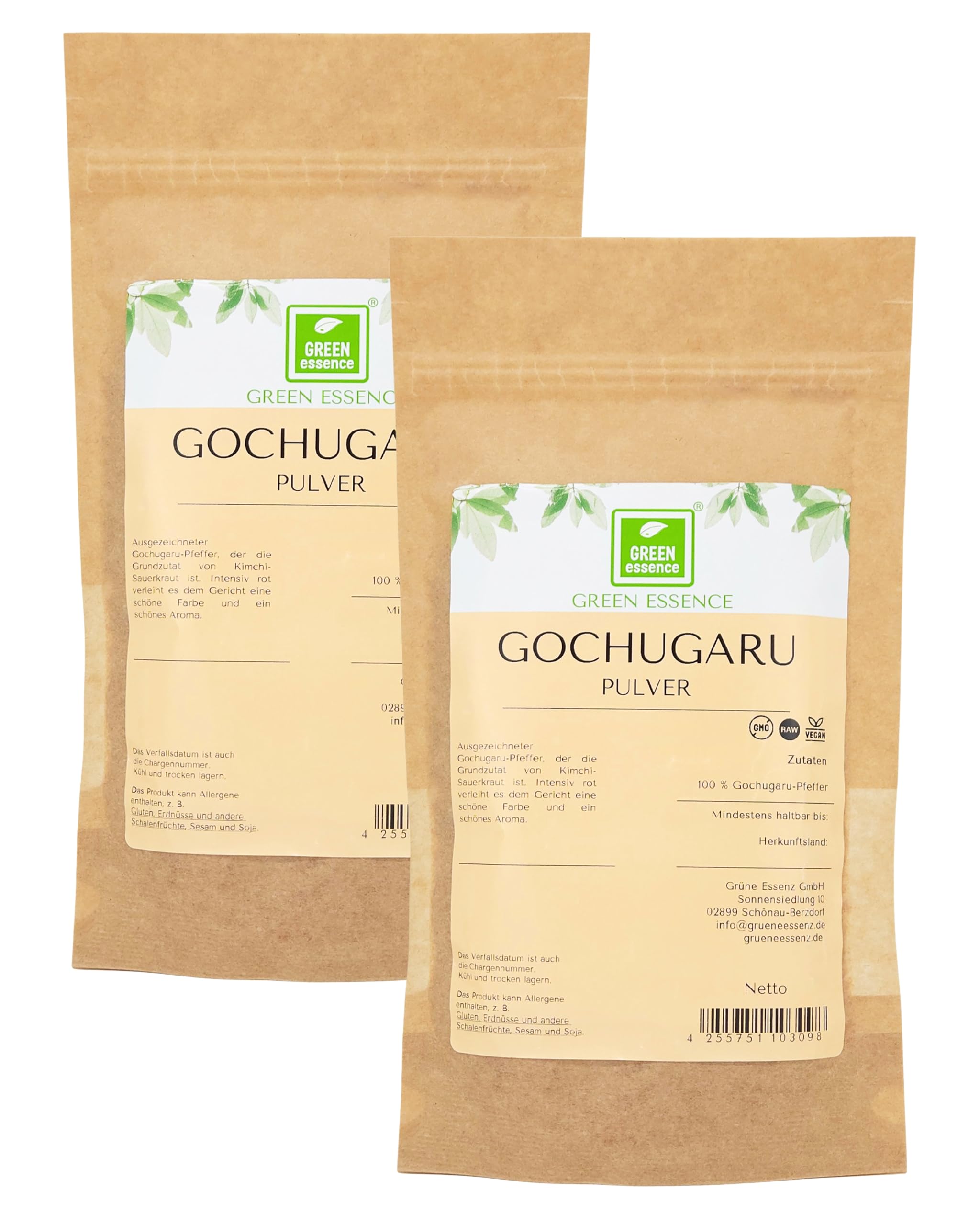 Gochugaru Pulver 1 kg (2 * 500g) von der Grünen Essenz - gewürz für kimchi - Gochugaru Chiliflocken - Gochugaru Chili Flakes (1 Kg)