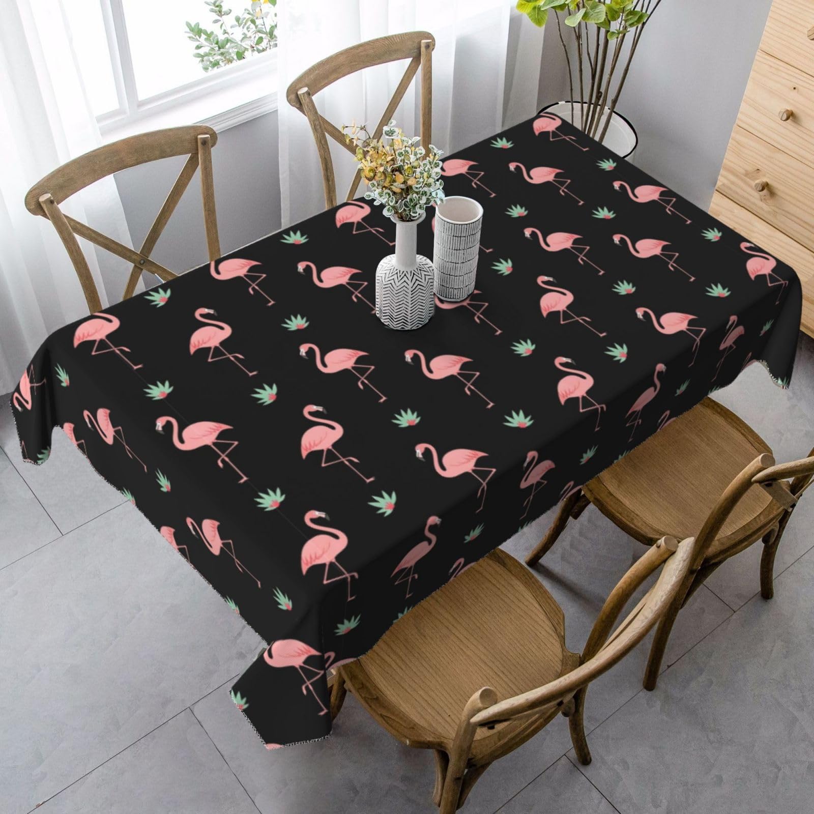 Nappe flamant roses noir mignon motif imprimé nappe de table lavable