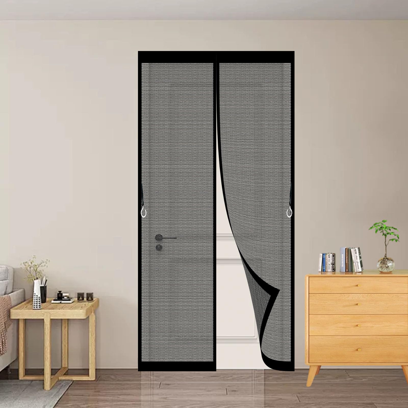 Magnetic Fly Screens for Windows 93 x 210 cm with Magnets, No Drill Door Screen for Flies/Bugs Anti Mosquito Mesh Fly Curtain for Living Room Kitchen Patio, Black