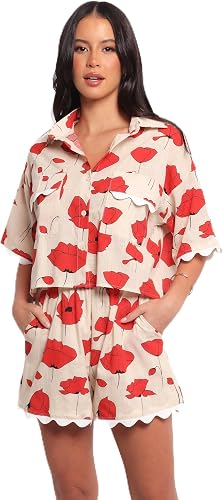 Petal & Pup Sallio Short Set - Red Beige Poppy S