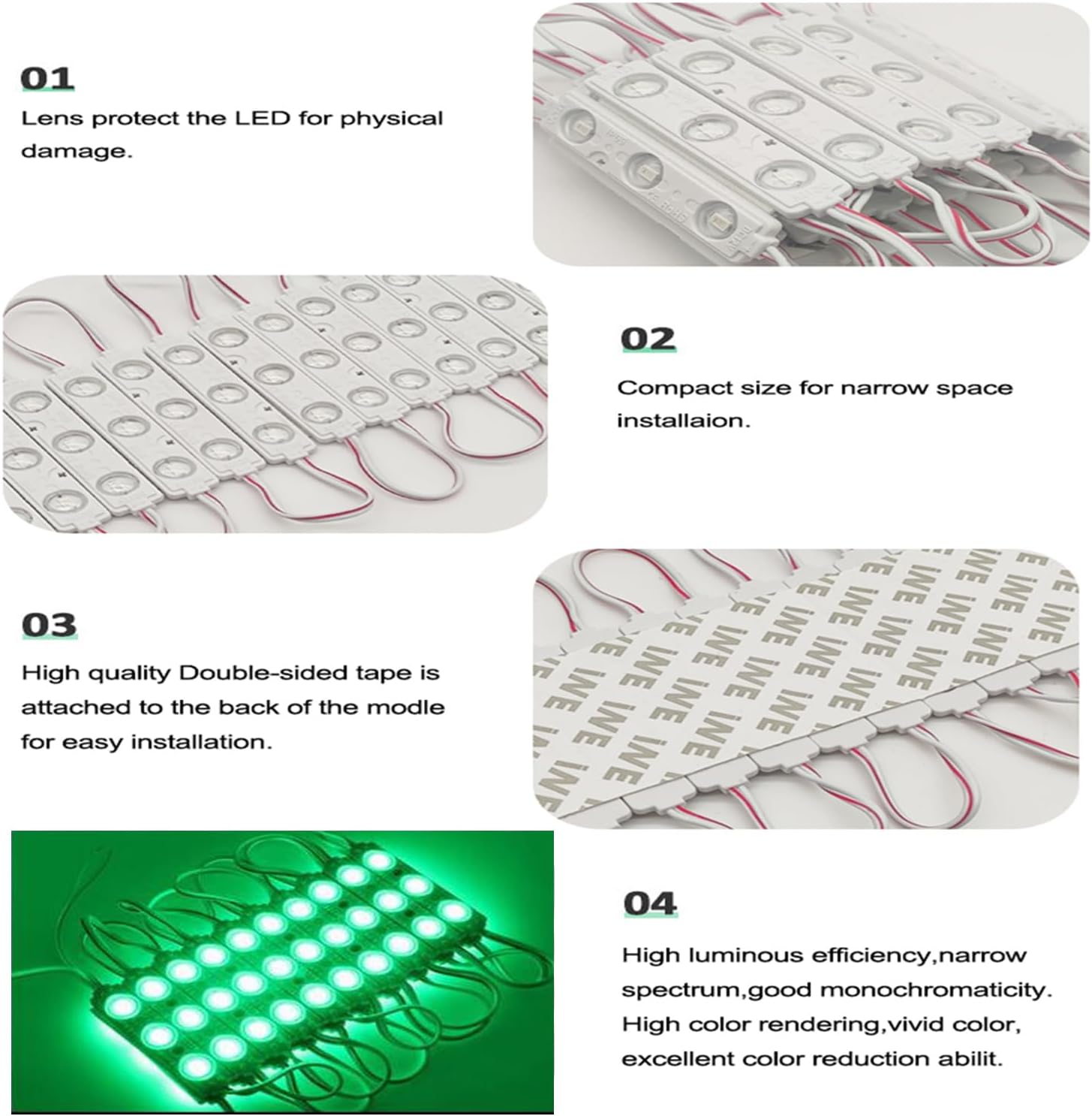 LED Module, LED Windows Lights Green Light 100pcs 5050SMD 150LM Per LED Module IP65 Waterproof for Advertising Signs with Tape Adhesive Backside (Power Supply NOT Included)