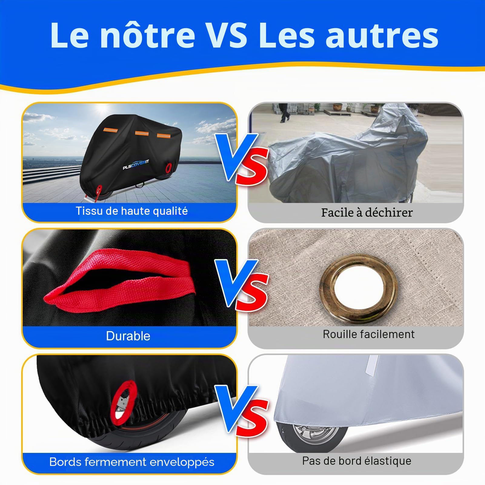 Housse de Moto 600D très résistante et étanche à la poussière pour Moto, Scooter, Protection avec Bandes réfléchissantes, Trous de Verrouillage et Sac de Rangement, 247,7 x 104,1 x 127 cm