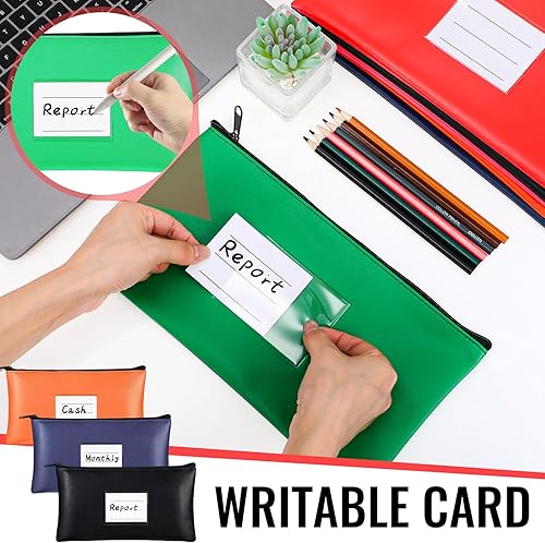 Vista 11 de Paterr 6 bolsas de dinero con cremallera, de piel sintética, bolsa de seguridad para dinero, soporte para recibos, cartera con etiqueta para dinero