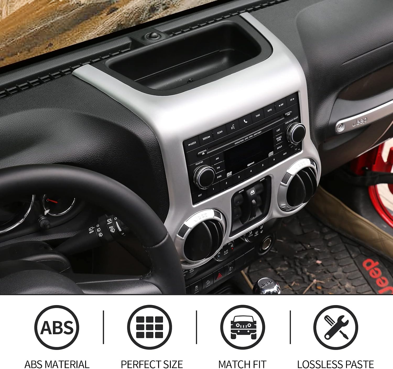 CheroCar for Jeep JK Center Dashboard Control Panel Cover Trim & Air Conditioning Switch Panel Cover Trim Kit Decoration Interior Accessories for Jeep Wrangler JK & Unlimited 2011-2018 (Sliver)