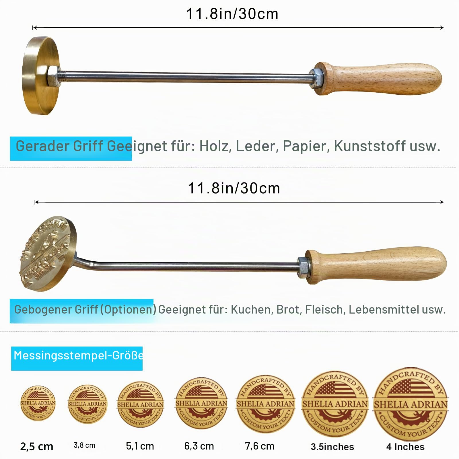 Brennstempel für Holz Eigenes Logo Personalisiertes Metall-Brandeisen für Leder Holz Backen Geschenke für Handgefertigte Designer-Hochzeitsparty–Mehrere Größen optional