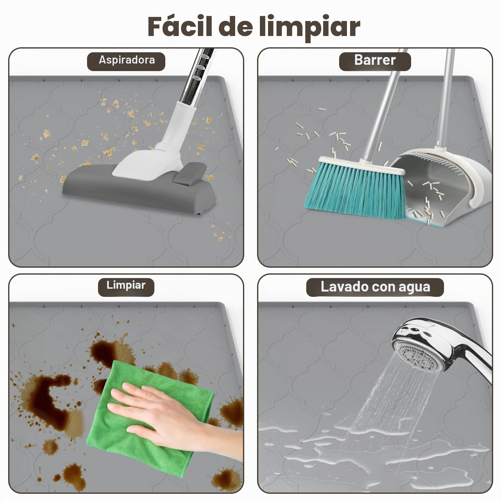 Alfombrilla Arena Gatos, Alfombrilla de Silicona Para Recoger Arena Para Gatos, Fácil de Limpiar Para Control de Derrames, Suave Para Patas de Gato (Plata, L 86 * 56cm)