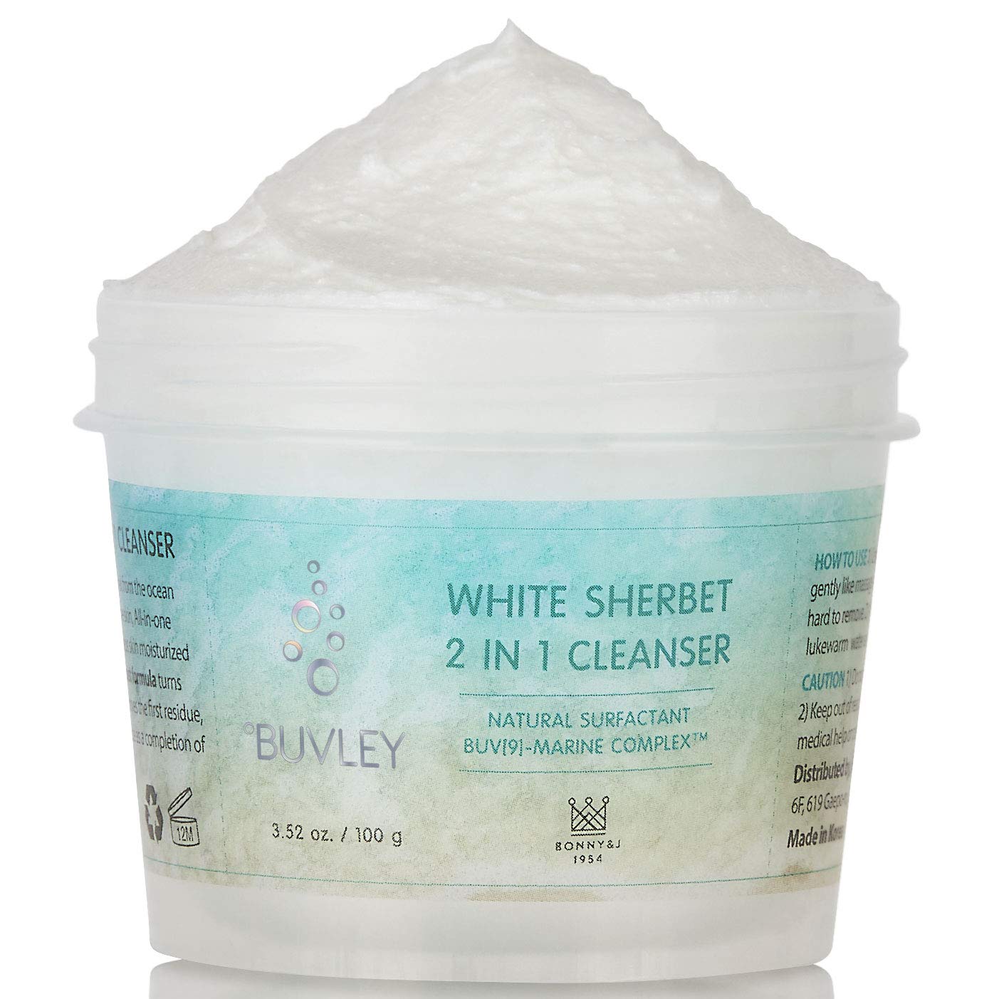 [BUVLEY] White Sherbet Cleanser, Makeup Remover and Facial Cleanser for All Skin Types, Double Cleanse, Low pH, Cruelty Free, 3.52 oz. (Pack of 1)