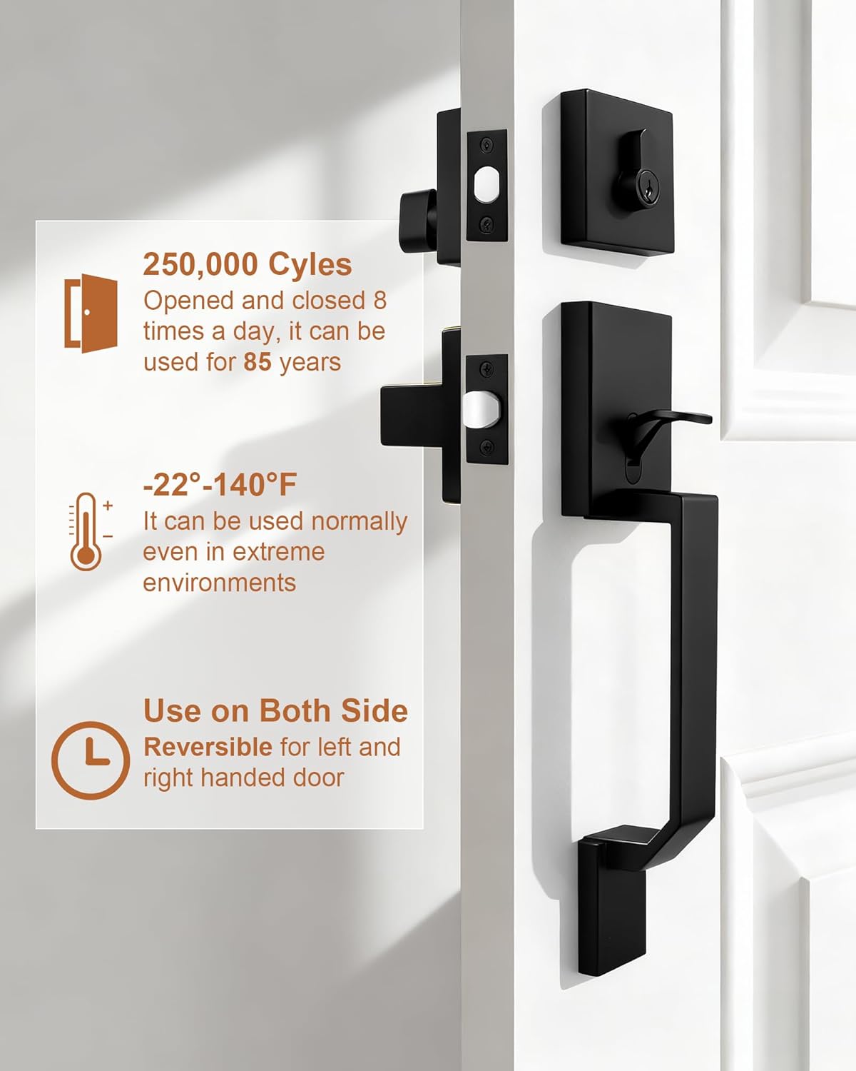 Probrico Front Door Handle and Deadbolt Set,Matte Black Front Door Lock Set,Square Exterior Door Handle and Single Cylinder Deadbolt with Reversible Handle Lever,Entry Door Lockset with Deadbolt