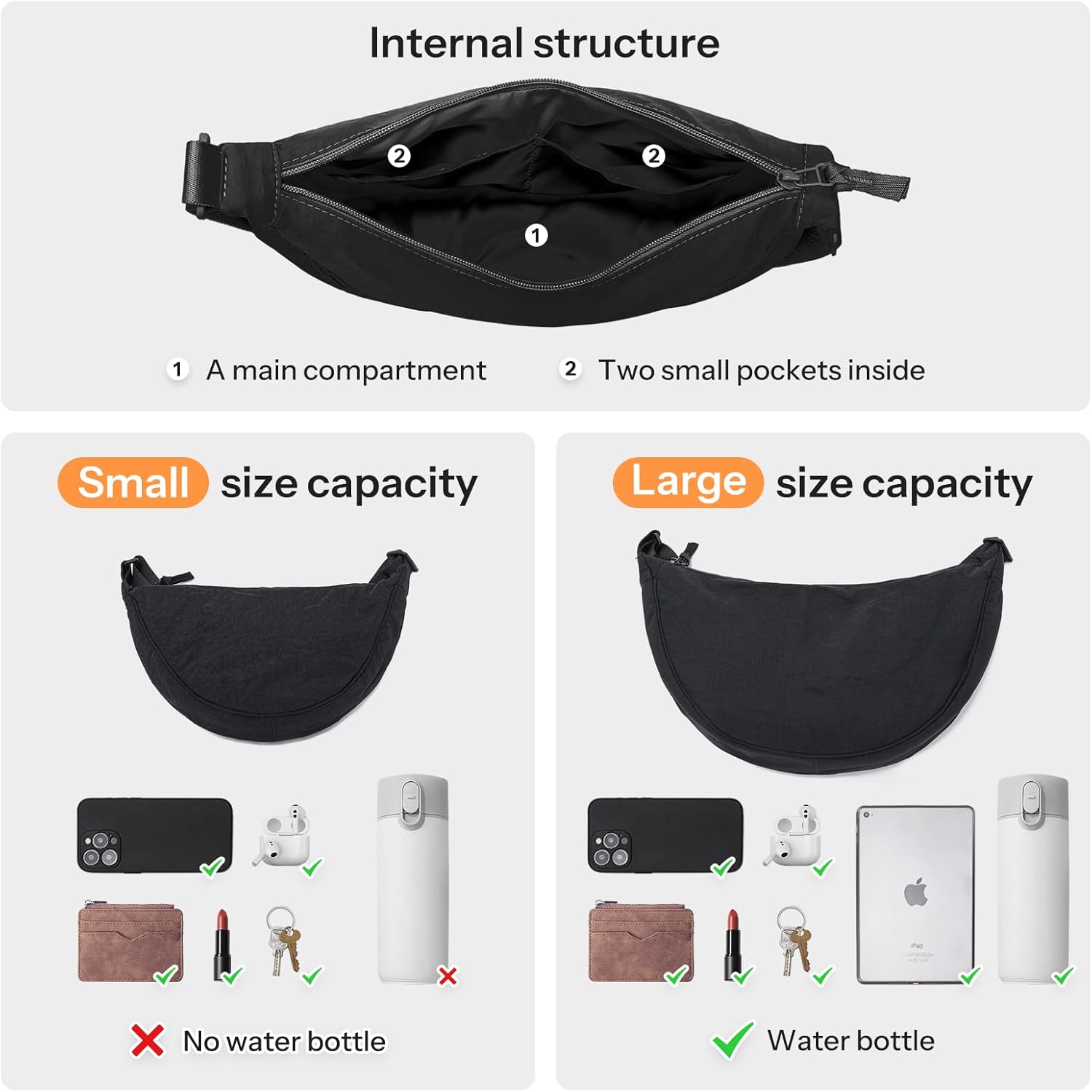 YIKOEE Crescent Bag for Women Men Small Sling Crossbody Bag with Half Moon Shape - Image 6