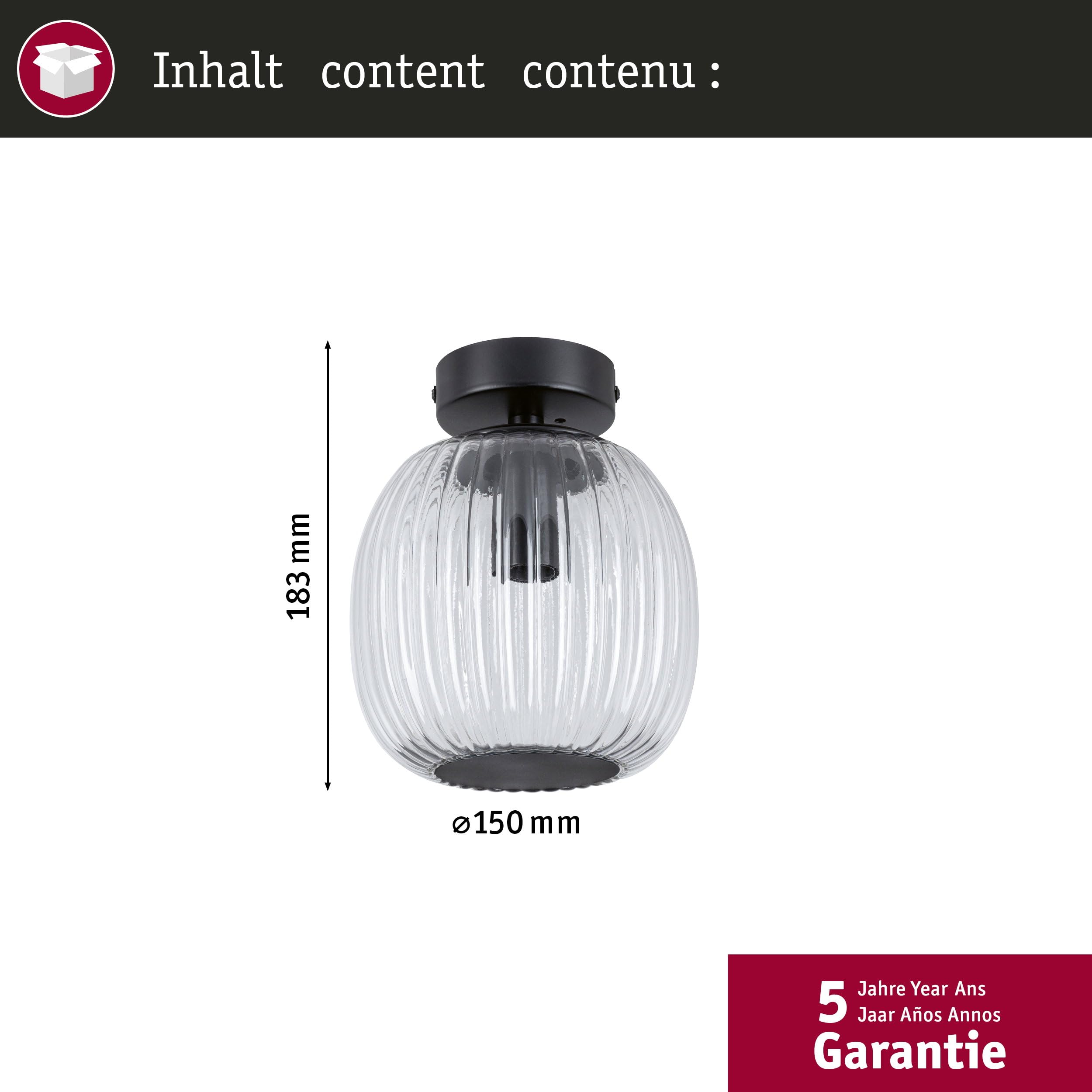 Paulmann 71145 Selection Bathroom Deckenleuchte Ruya IP44 E14 230V max. 20W Glas, Schwarz matt Wand-/Deckenleuchte, Badbeleuchtung