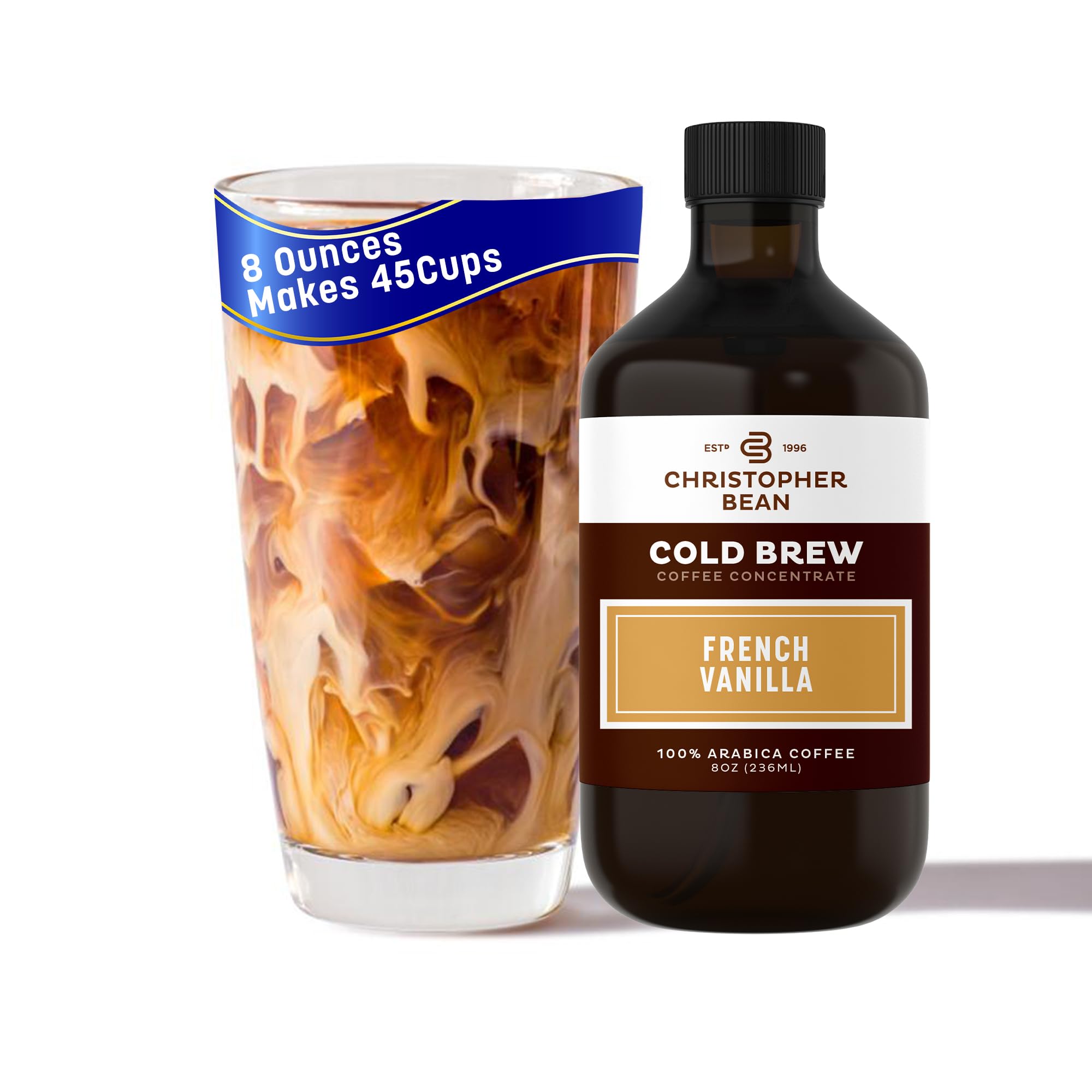 Christopher Bean Hand Crafted French Vanilla Flavored Coffee - Unsweetened Cold Brew & Iced Instant Coffee Distillate Liquid Java - Vanilla Coffee