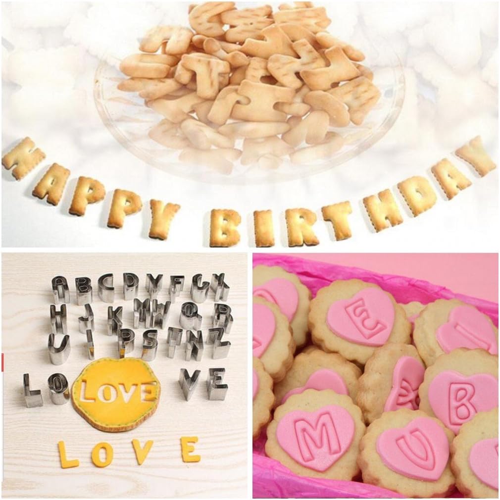 Mini Alphabet Number Cookie Cutters, 37 Pcs Letter Mold for Fondant Biscuit,Cake,Fruit,Vegetables,or Dough Stainless Steel