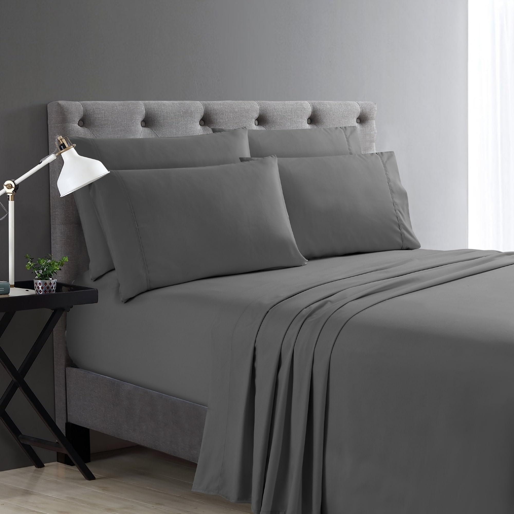 Cathay Home Grey Sheet Set, Microfiber, Gray, Full