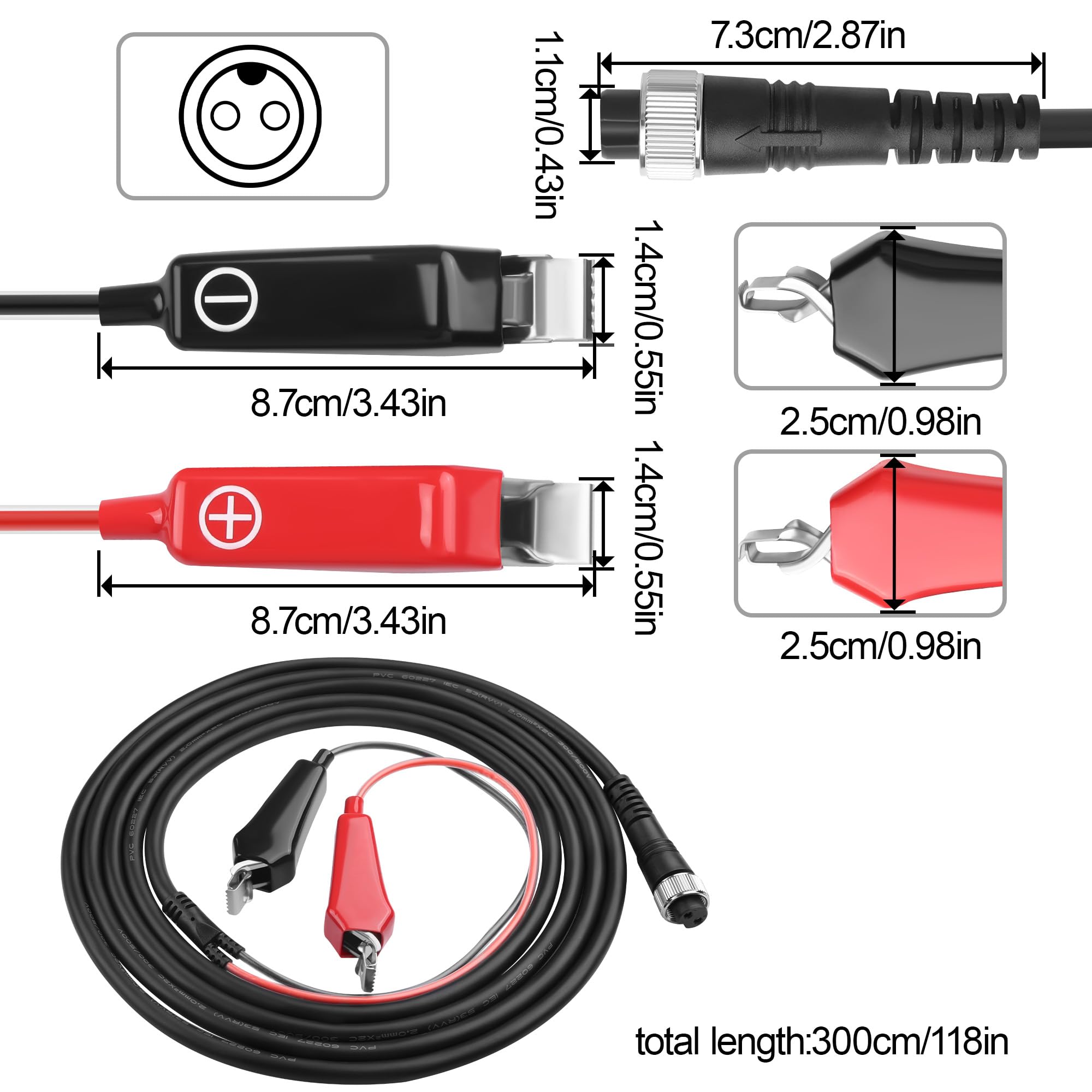 Elektryczny kołowrotek wędkarski, kabel zasilający, 2-pinowy kołowrotek wędkarski, kompatybilny z Tanacom 1000 750 500, Seaborg 500 MJ, Leobritz S400 500J S500