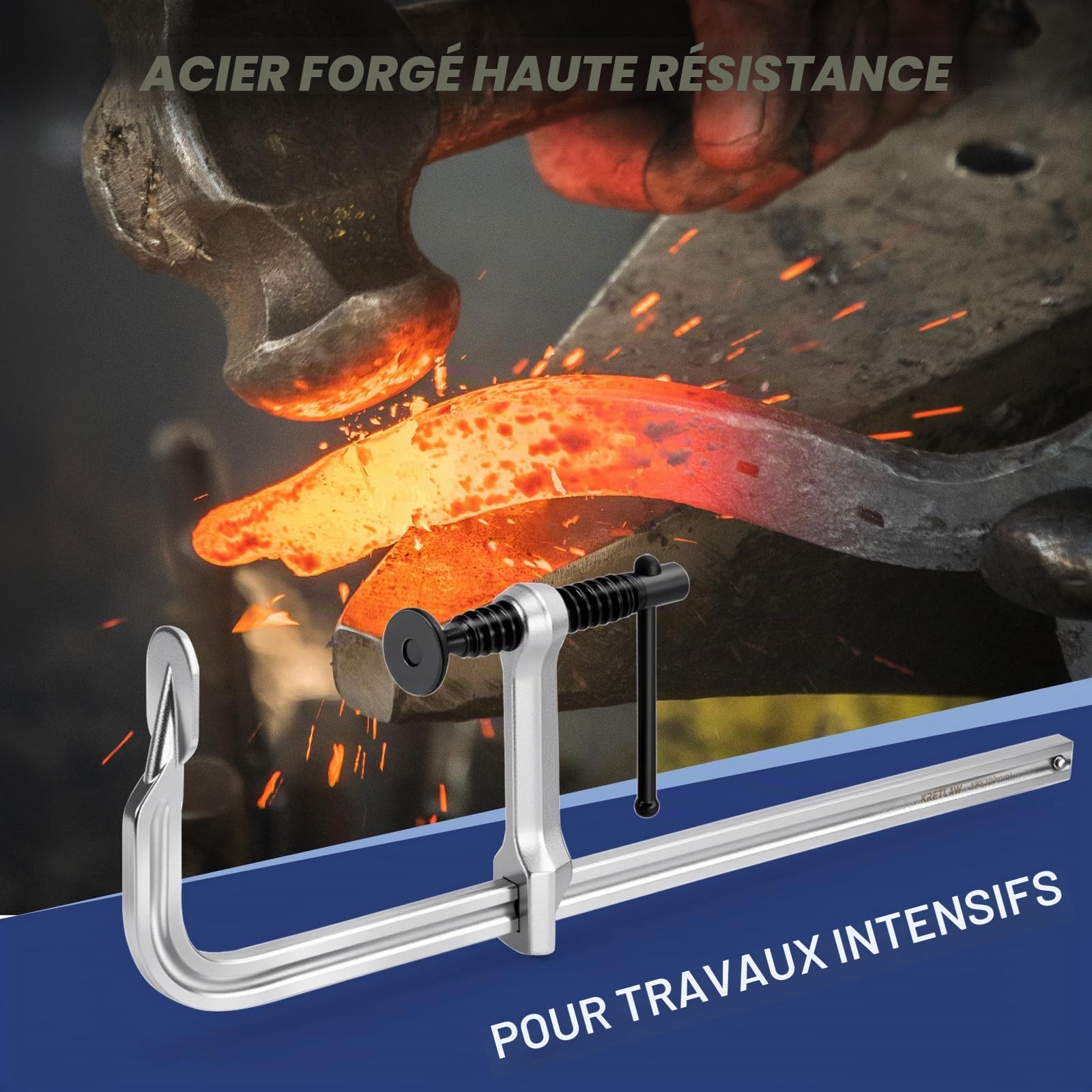 KRETLAW Kit de 4 serre-joints, 300mm (12") serre-joints en acier forgé léger à usage modéré (204 kg) pour soudure et travail du bois