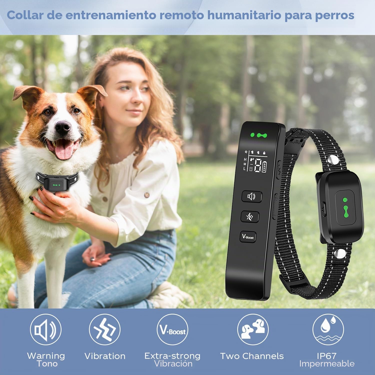 Collar de adiestramiento para perros, 3 modos de pitido/vibración/vibración potenciada, alcance 792m, recargable, impermeable IP67, collar antiladridos con mando a distancia para perros de todos los