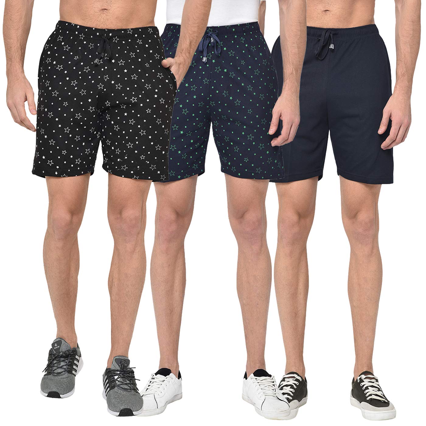 mack jonney Regualr Fit Cotton Blended Lounge Shorts/Bermudas for Men(Pack of 3)-D11_NVY_PRT_1BLK_1NVY_0003-P-picture-25