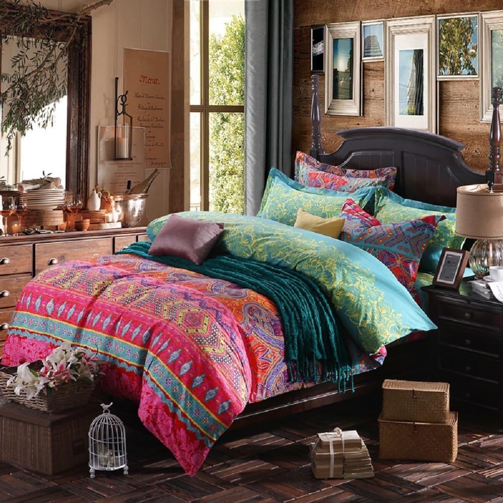 YOU SA 3Pcs Colorful Boho Bedding Set Bohemian Duvet Covers 100% Brushed Cotton Fabric (King,01)