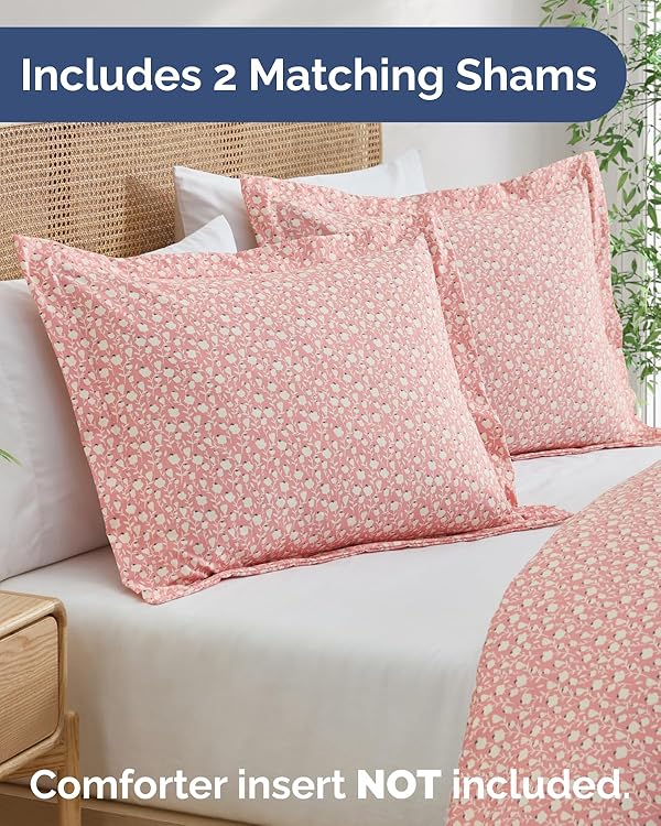 Duvet Cover Queen Size Set - Extra Soft Floral Duvet Cover 90 x 90 with 2 Pillow Shams - Comfy, Cozy, Breathable Floral Bedding Set - Hotel Luxury & Fade Free w/ Zipper Closures and Ties - Pinkfield by CGK Unlimited - Image 2