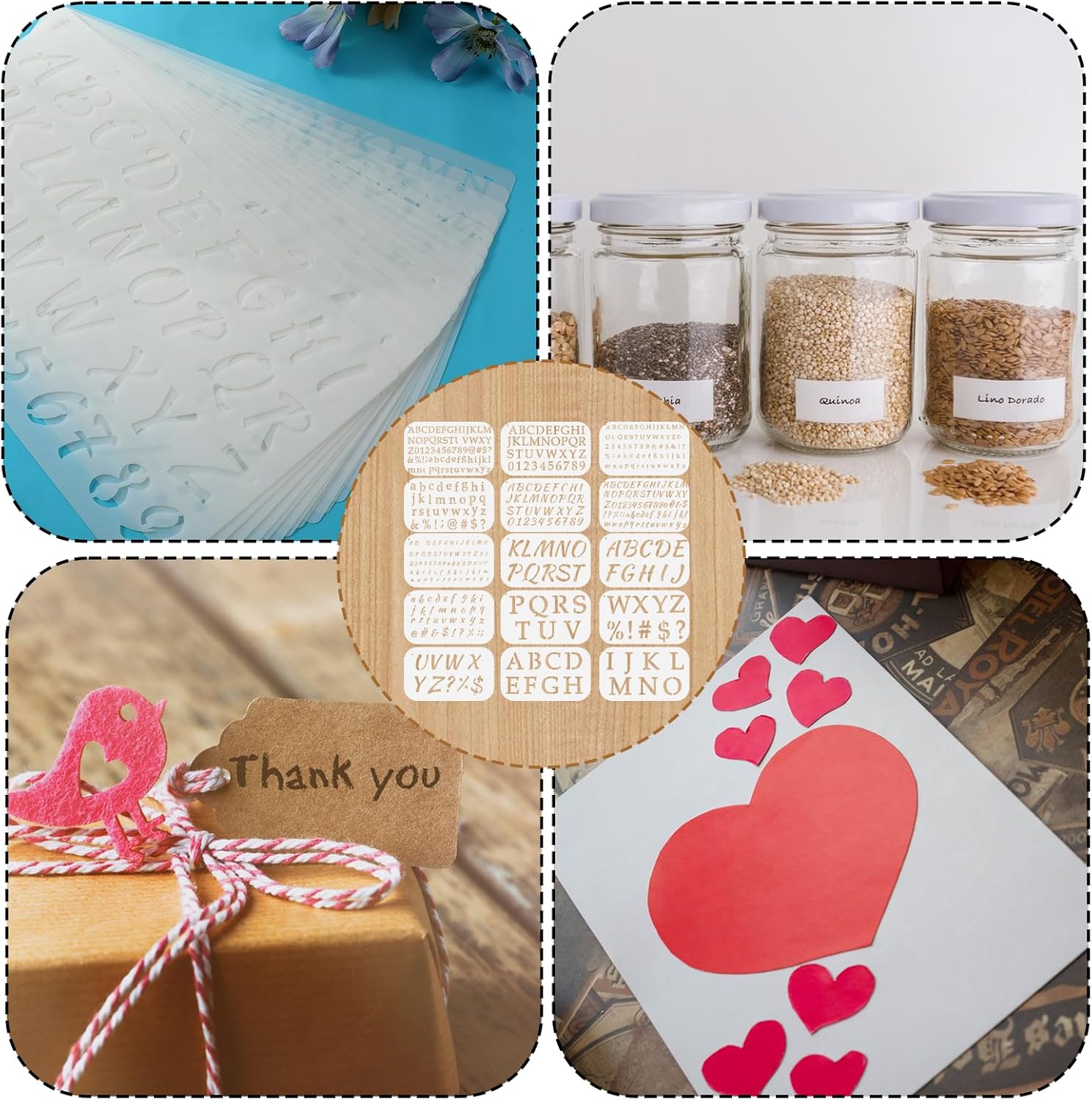 14 Pack Small Letter Stencils for Painting, Small Letter Stencil for Writing Crafts Reusable, Alphabet Stencils 1, 2, 1/2, 3/4, Inch (9.8 X 5.9 Inch)