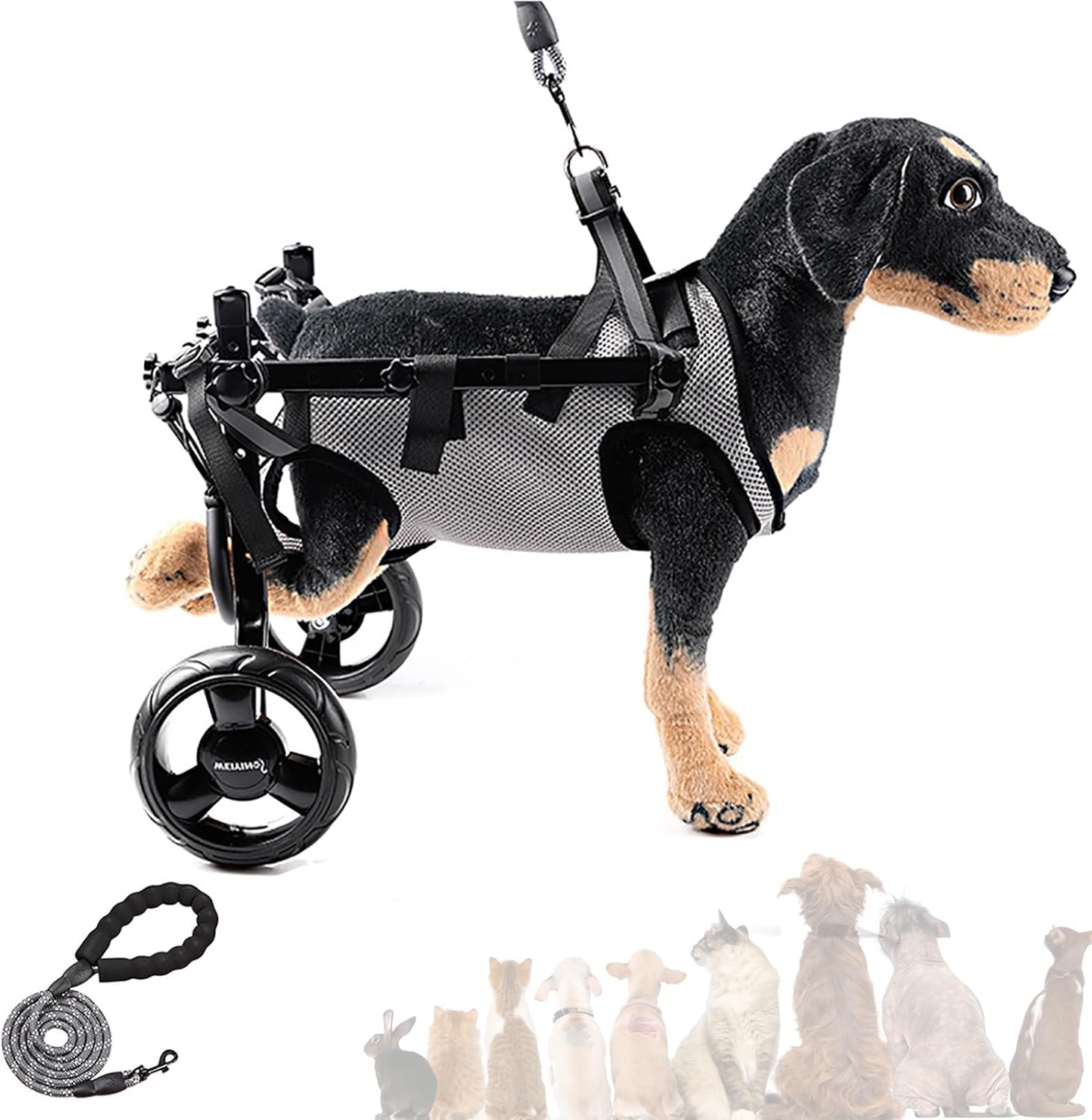 Sedia a rotelle regolabile per cani, con corda di traino, leggera, ausilio per la mobilità per feriti, disabili, animali paralizzati o deboli con gambe posteriori, passeggino per una maggiore mobilità