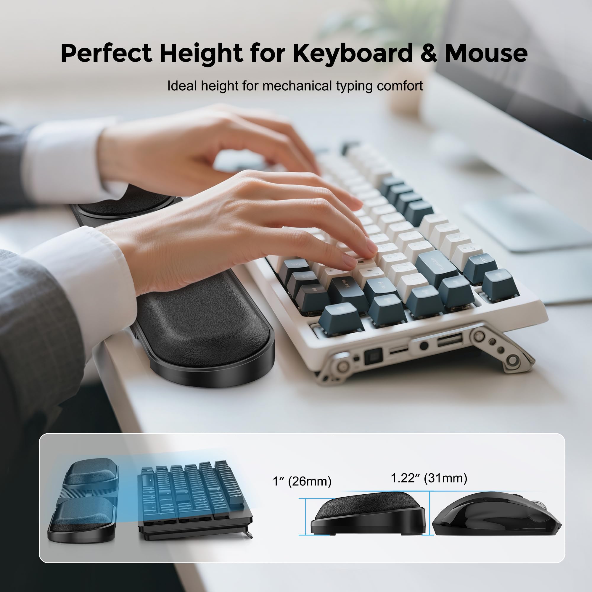 AboveTEK Adjustable Keyboard Wrist Rest - Foldable Ergonomic Memory Foam Support For Computer Laptop Gaming Non Slip Relieves Wrist Elbow Pain