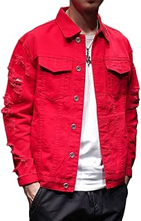 red distressed jean jacket